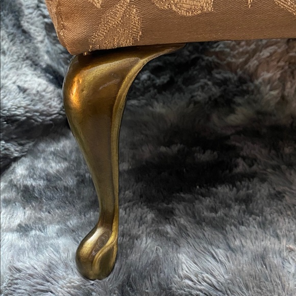 Upholstered Floral Accent foot stool in Tan with Gold/Copper colored Legs - Picture 6 of 16